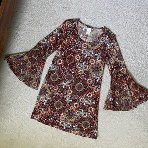 Retro A-line Dress with Bell Chiffon Sleeves from the Elbow.  Size L